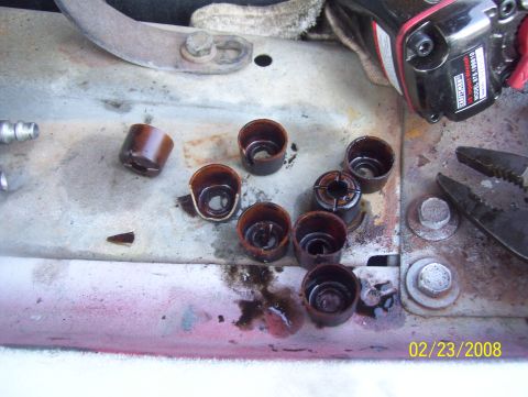 1978 Ford Bronco - Broken valve seals and tools are visible on a metal surface, with a date stamp of 02/23/2008.