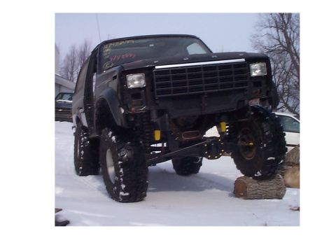 1981 Ford Bronco - This lifted 1980s Ford Bronco is positioned on logs in a snowy environment, its off-road capabilities.