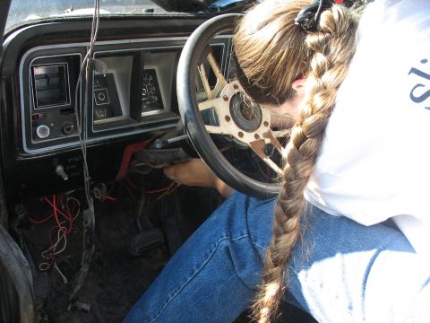1978 Ford Bronco - Working on the wiring under the steering column of a 1978 Ford Bronco.