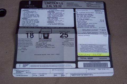 2001 Ford Crown Victoria - This window sticker details a 2006 Lincoln LS, not a 2001 Ford Crown Victoria as claimed.