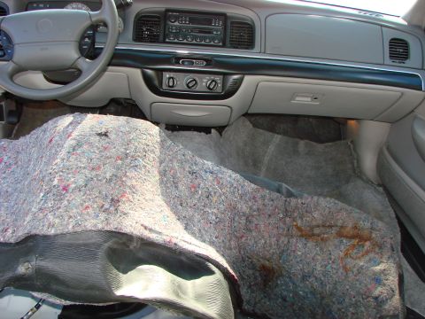 1997 Mercury Grand Marquis - Carpet coming out! Yech, it's still damp.