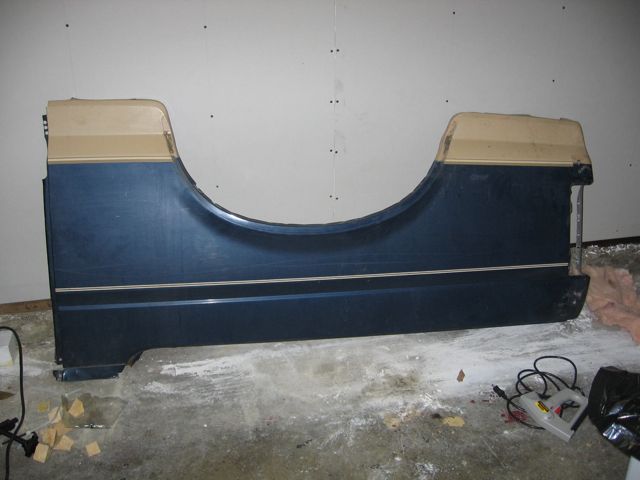 1989 Ford Bronco rear quarter panel, blue with tan trim