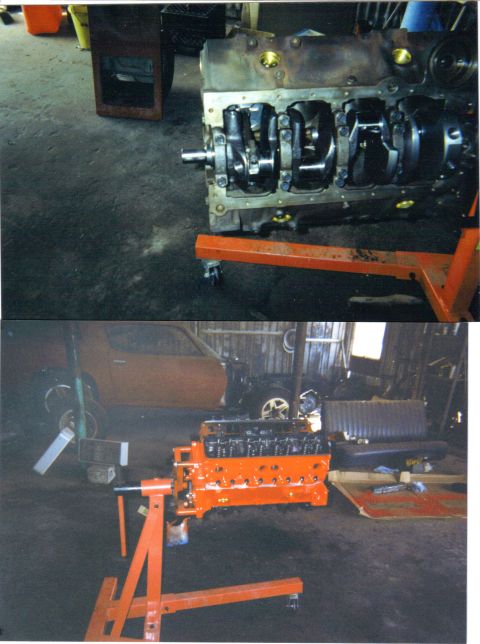 1979 Chevrolet Camaro - Two engine blocks are visible in a garage setting, one on an engine stand and another partially assembled.