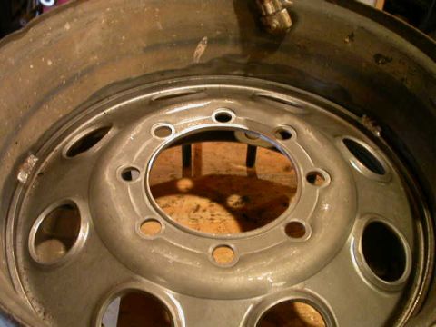 1990 Ford Bronco - New wheel center tacked into place.
