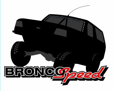 1996 Ford Bronco - Graphic illustration of an SUV with website and brand text.