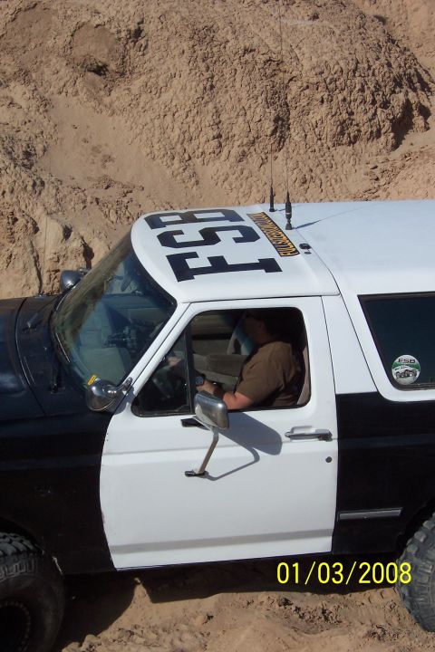 1990 Ford Bronco - Ford Bronco modified as a police vehicle, seen off-road. Date stamp indicates 2008.