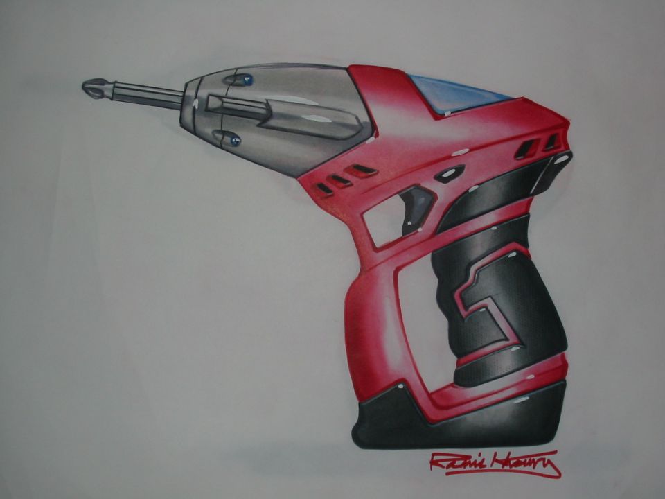 Red and black power drill with a silver chuck and bit