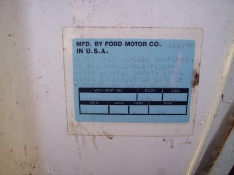 1972 Ford Ranchero - A close-up of a vehicle identification sticker, showing manufacturing details and codes.