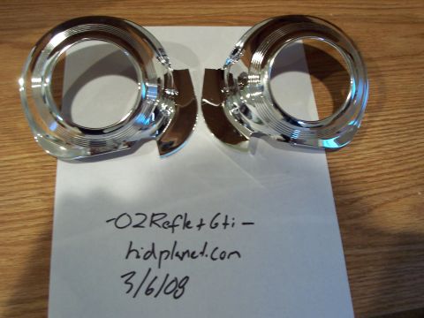 1993 Ford Probe - Two chrome headlight trim rings are shown on a piece of paper with handwritten text and a website logo.
