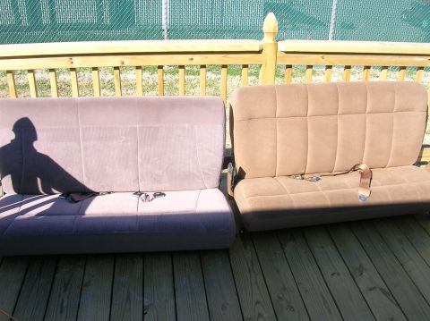 1996 Ford Bronco - Here is the seat I found out of an 87 sitting next to the one from my 96. As you can see, the 87 has all the seatbelt stuff attached and th…