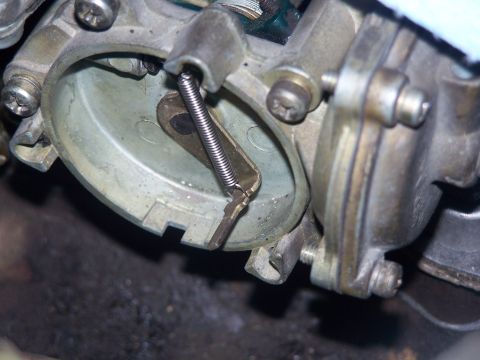 1986 Ford Bronco - This is a close-up view of the internal mechanism of a carburetor's choke system.