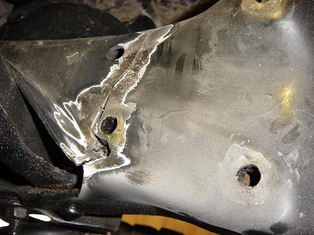 Cracked frame at steering gear box from trying to come out of a tight spot in a creek.  Must have been week before.