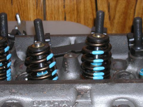 1979 Ford Bronco - Engine valve springs with blue paint marks are visible on the cylinder head.