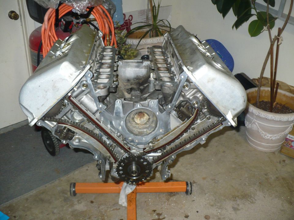 Timing Chains on, valve covers on.