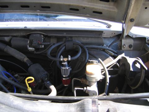 1989 Ford Bronco - all lines routed through wiper motor wiring harness holder, and connected to a couple a cheap filters from parts store, trans and t-case to…