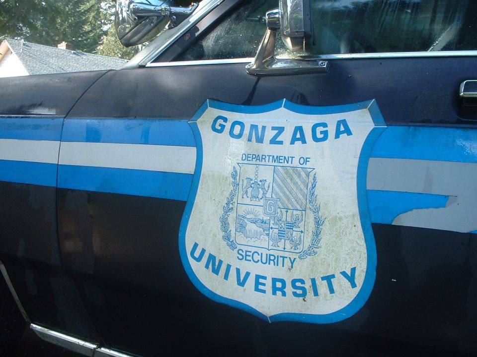 Dark blue car side with Gonzaga University Security shield