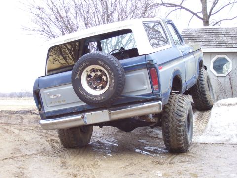 1978 Ford Bronco - This 1978 Ford Bronco is equipped with a spare tire on the tailgate and appears to be modified for off-road use.