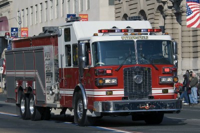 1990 Ford Bronco - A red and white fire truck is seen from the front, with the town name WETHERSFIELD visible on the windshield.