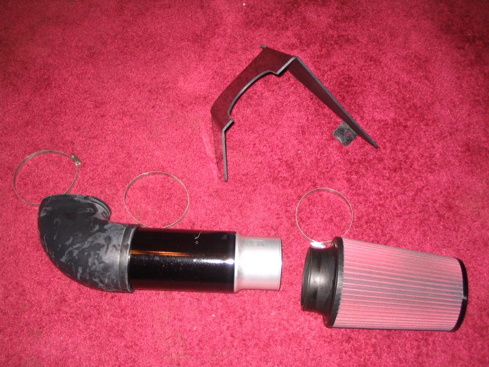 JLT cold air intake tube, filter, and bracket