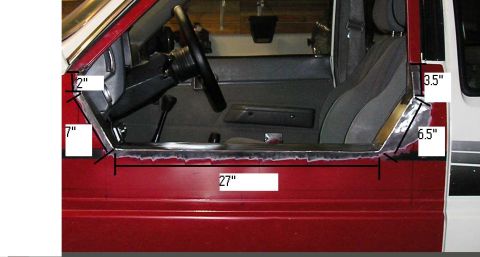 1986 Toyota Hilux - Measurements are shown on the interior door frame of a vehicle.