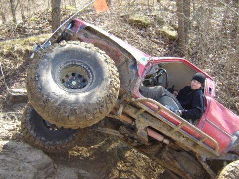 1992 Ford Bronco - This vehicle appears to be stuck during an off-road excursion.