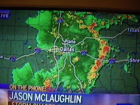 2005 BMW R1200CA ABS - A weather radar map displays storm activity in the Dallas-Fort Worth metroplex.