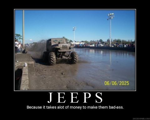 1993 Ford Bronco - A Jeep navigates a mud bog with spectators watching the event.