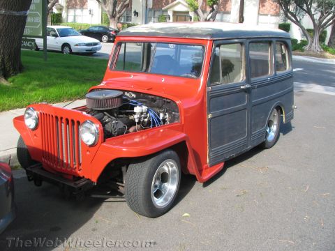 1968 Ford Mustang - Customized Jeep Willys Station Wagon with a hot rod build, an exposed engine bay.