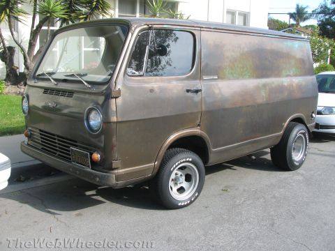 1968 Ford Mustang - This 1965 Ford Econoline van has a weathered finish and aftermarket wheels.