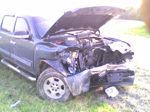 1990 Ford Bronco - This pickup truck sustained significant front-end damage in an apparent collision.