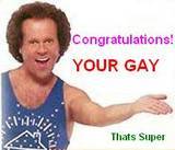 1980 Ford Bronco - A man in a tank top smiles and gestures, with text congratulating the viewer on being gay.