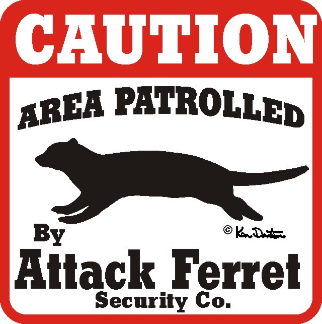 Caution Area Patrolled sign with ferret silhouette and text