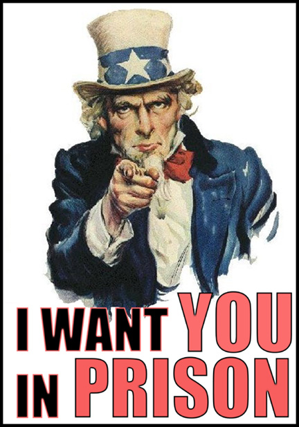 1980 Ford Bronco - This image features Uncle Sam pointing directly at the viewer with the text "I WANT YOU IN PRISON" below him.
