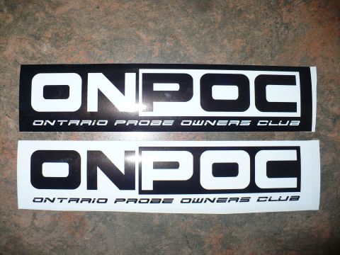 1993 Ford Probe - Two decals for the Ontario Probe Owners Club are shown against a textured background.