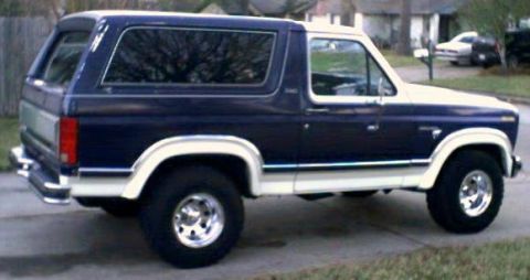 1981 Ford Bronco - This two-tone Ford Bronco is viewed from the side, showing its classic SUV body style.