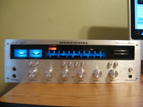 1990 Ford F-250 - A Marantz 2245 stereophonic receiver is shown from the front, displaying its illuminated controls and tuning display.