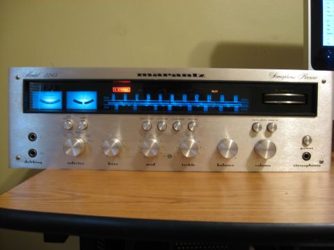 1990 Ford F-250 - Front view of a Marantz 2245 stereo receiver, a prominent tuning dial and various control knobs.