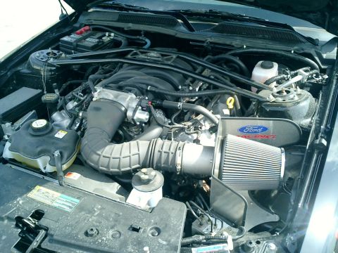 2007 Ford Mustang - Engine bay detail showing a Ford Racing cold air intake system.