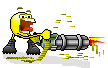 1992 Ford Mustang - Smiley character firing a gatling gun with muzzle flash and ejected casings.