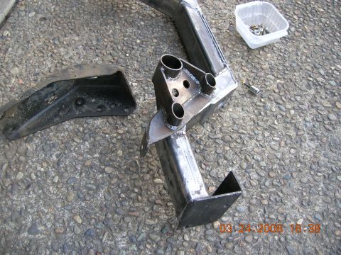 1996 Ford Bronco - A custom trailer hitch receiver assembly and a bracket sit on a gravel surface, with a date stamp of 03.24.2008.