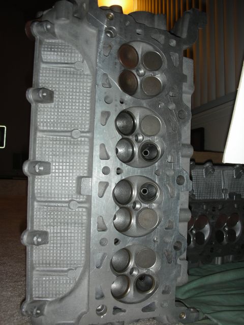 1998 Ford Crown Victoria - Close view of a cylinder head's combustion-chamber side showing multiple valve seats per chamber.