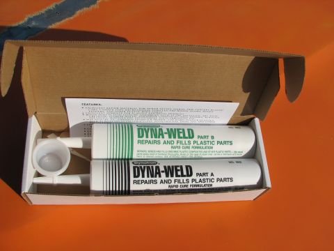 1979 Ford Bronco - This Dyna-Weld kit contains two tubes of plastic repair material and a mixing cup, designed for rapid cure formulation.