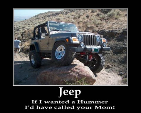 1984 Ford Bronco - Jeep Wrangler TJ navigating rocky terrain with a person in the background.