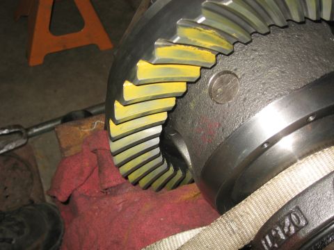 1990 Ford F-250 - Differential ring gear with yellow paint on the teeth.