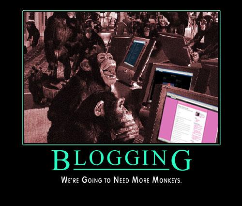 Blogging demotivational poster with monkeys at computers