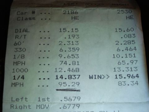 1991 Nissan 240SX - A drag strip time slip document displays performance data for two cars, including dial-in, reaction time, and speed.