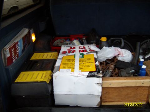 1988 Ford Bronco - Normal "junk" I carry with me including a few spare parts. The only exception is the jackstands which happend to be along that day for some…