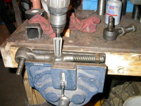 1990 Ford Bronco - Reaming passenger side TRE for the drag link end.