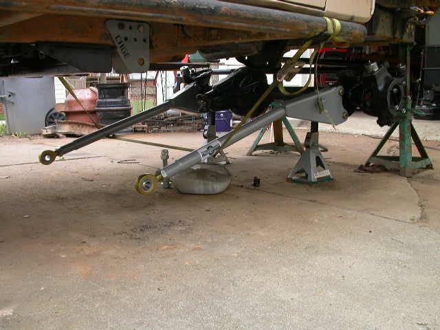 Lowered radius arms to finish drilling bolt holes in frame.