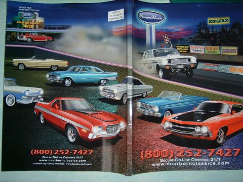 1979 Ford Ranchero - Catalog page features a red 1979 Ford Ranchero alongside other classic vehicles and contact information.